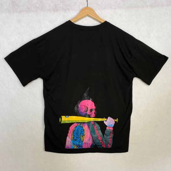 ROMWE Other - ROMWE T-Shirt Graphic Print Neon Baseball Skeleton Player Crew Neck Black XL